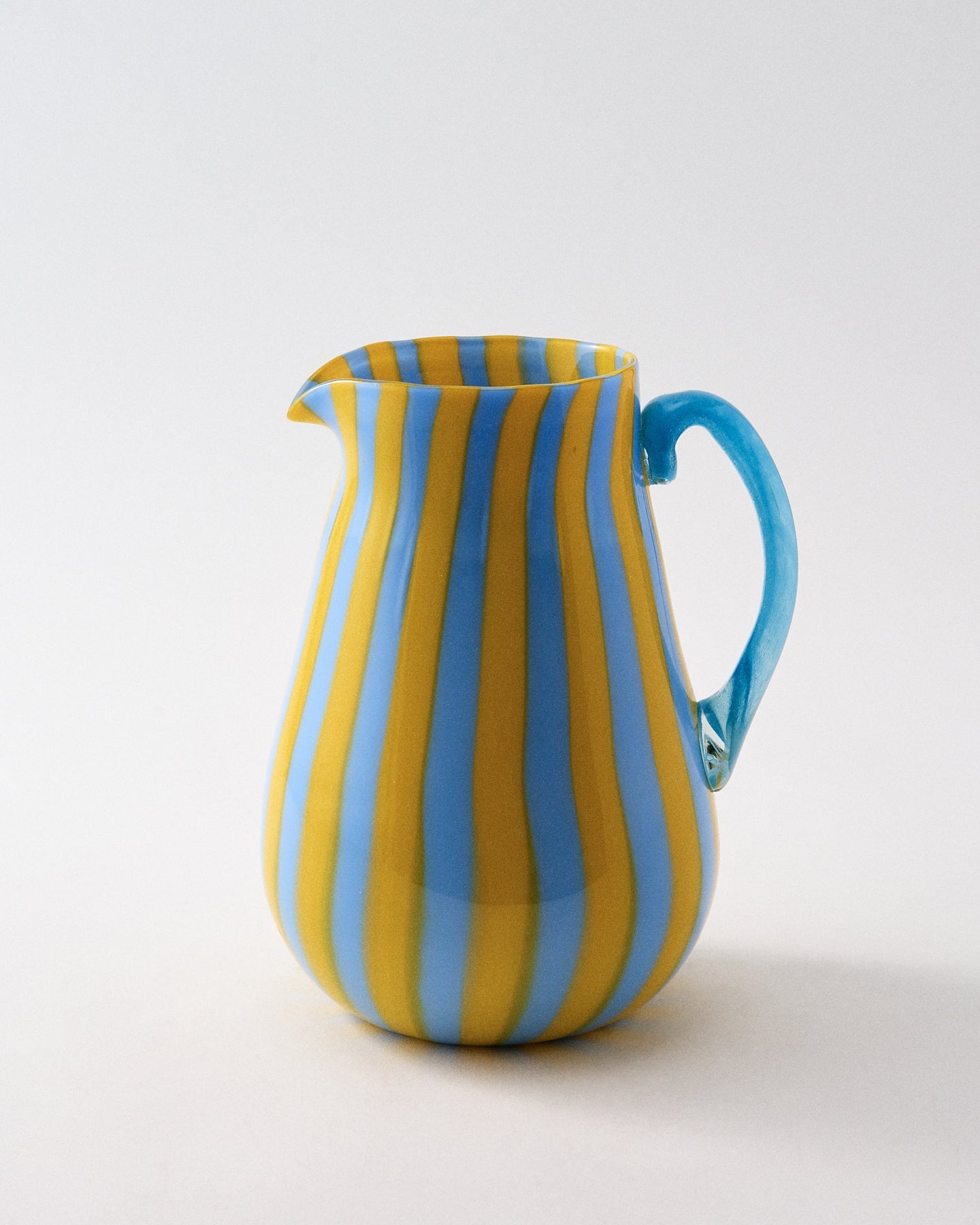Yellow & Periwinkle Candy Stripe Murano Glass Pitcher