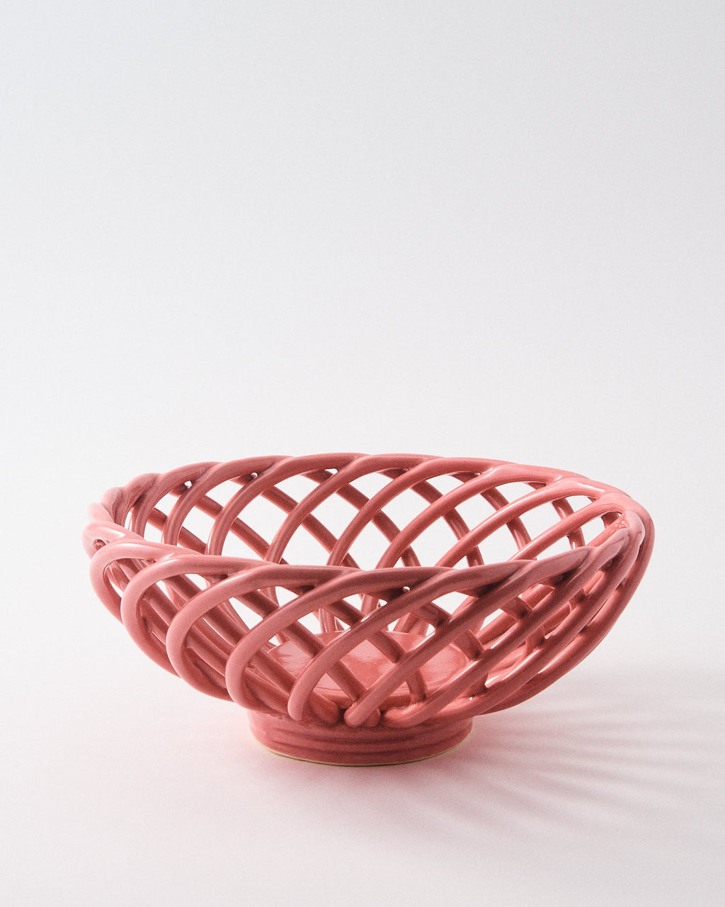 1960s Italian Ceramic Rose Pink Woven Bowl