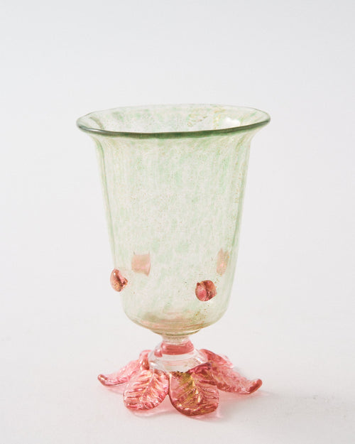 1920s Venetian Iridescent Pink & Green Cordial Glass