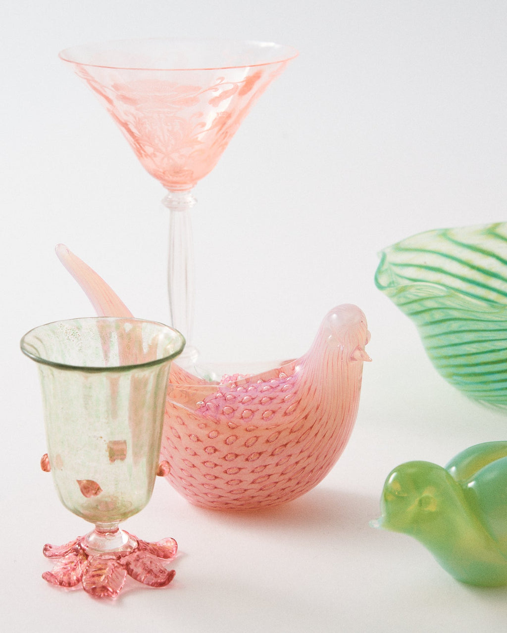 1920s Venetian Iridescent Pink & Green Cordial Glass