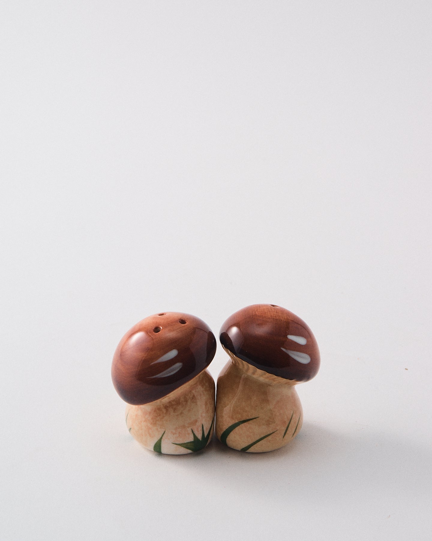 Italian Hand Painted Brown Mushroom Salt & Pepper Shaker Set