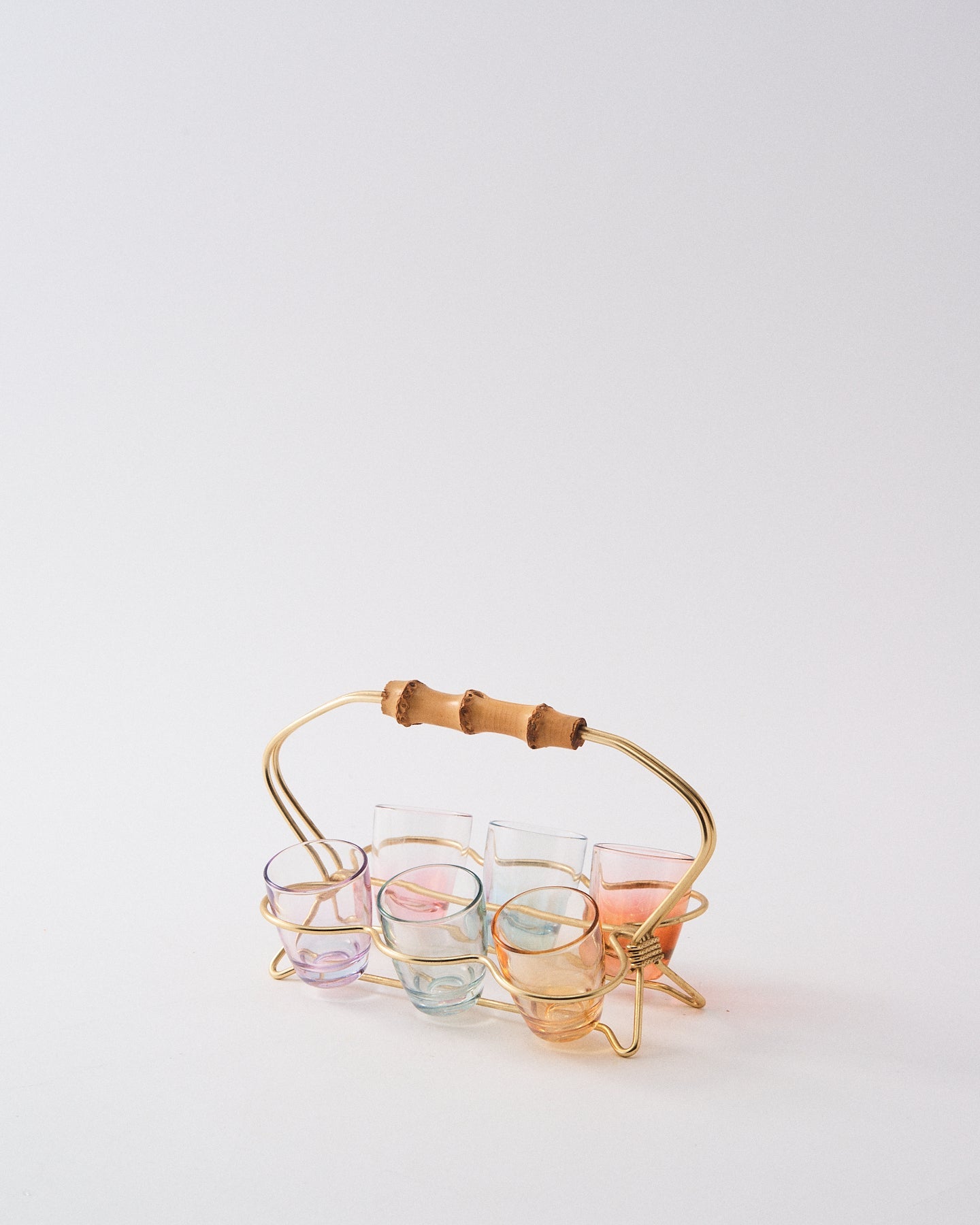 1950s Pale Iridescent Rainbow Bamboo Shot Glass Set II